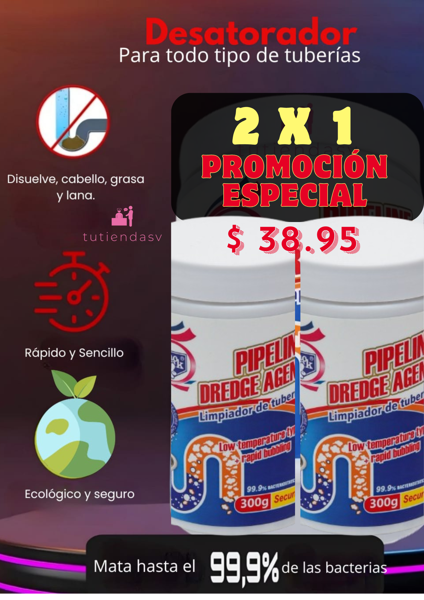 Polvo Mágico Destapador de Tuberías 🌀 ✅ Promoción Especial 2 x 1